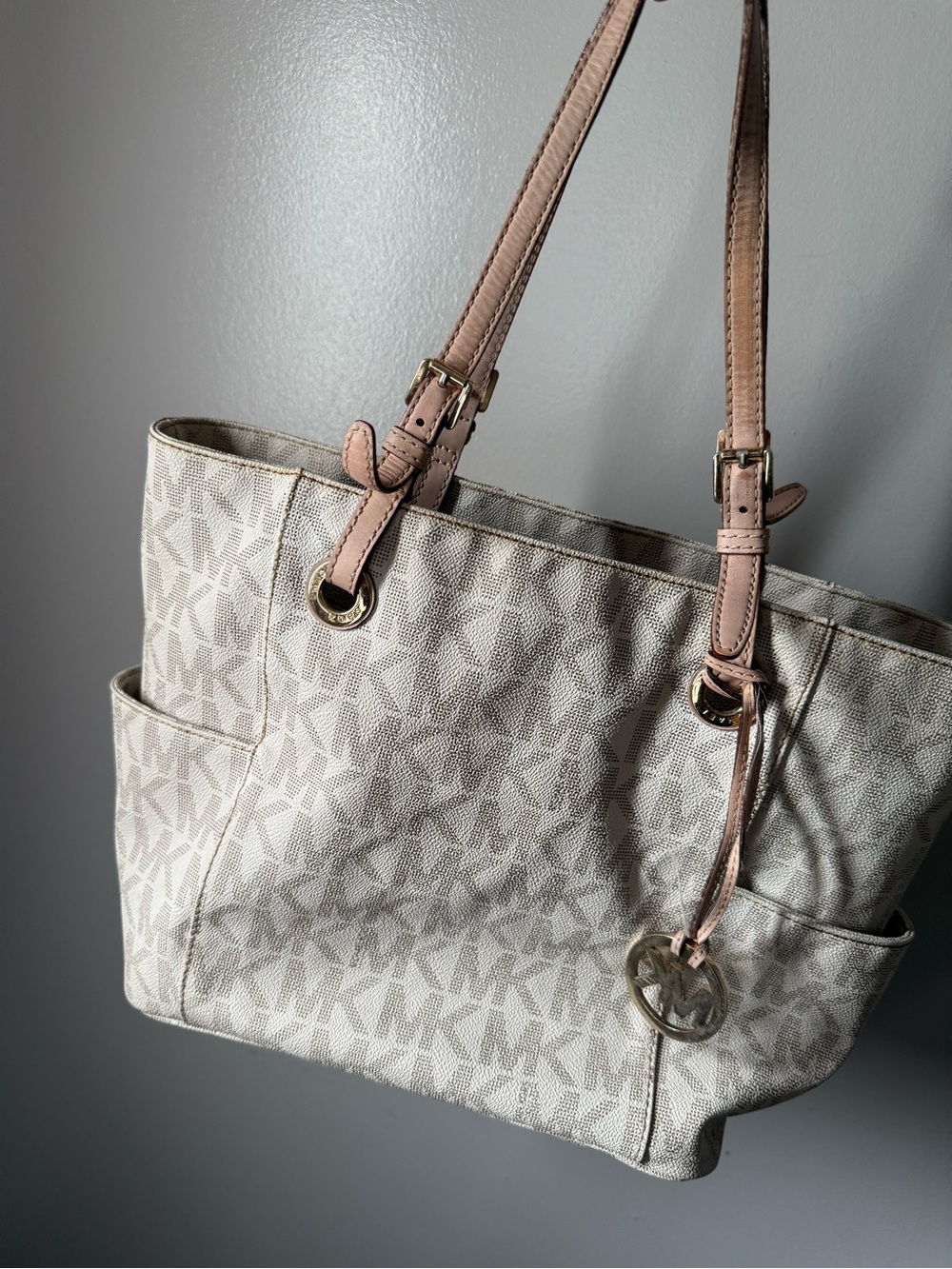Michael Kors Beige MK Signature Tote Leather